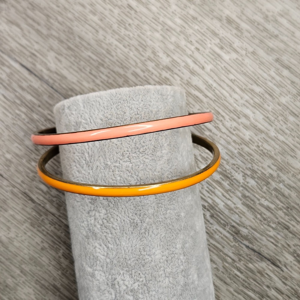 Vintage lot of 2 Enamel Bangle thin Bracelet pink orange Stackable RETRO